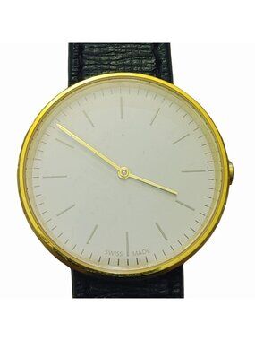 Uniform Wares Gold Watch Lugless Silhouette M35 Swiss Black Calf Leather Strap
